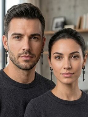 Hoop Earrings with Black Arrow Pendant — Unisex, Minimalist, and Modern. 4.5 Cm